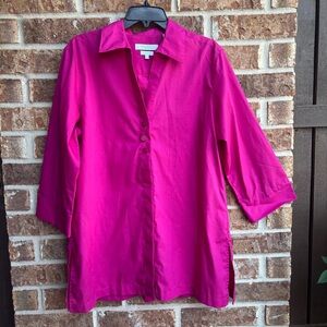 Foxcroft Pink 3/4 Sleeve Notched Collar Button Down wrinkles free